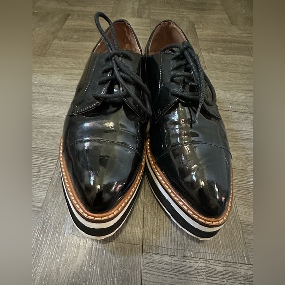 Halogen x Atlantic Pacific Black Patent Platform Oxford 7.5 pre-owned - Picture 10 of 14